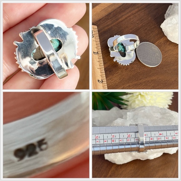 Southwest Spiderweb Turquoise Ring Size 9 Navajo Style Pure Sterling Silver 925 - Picture 10 of 11